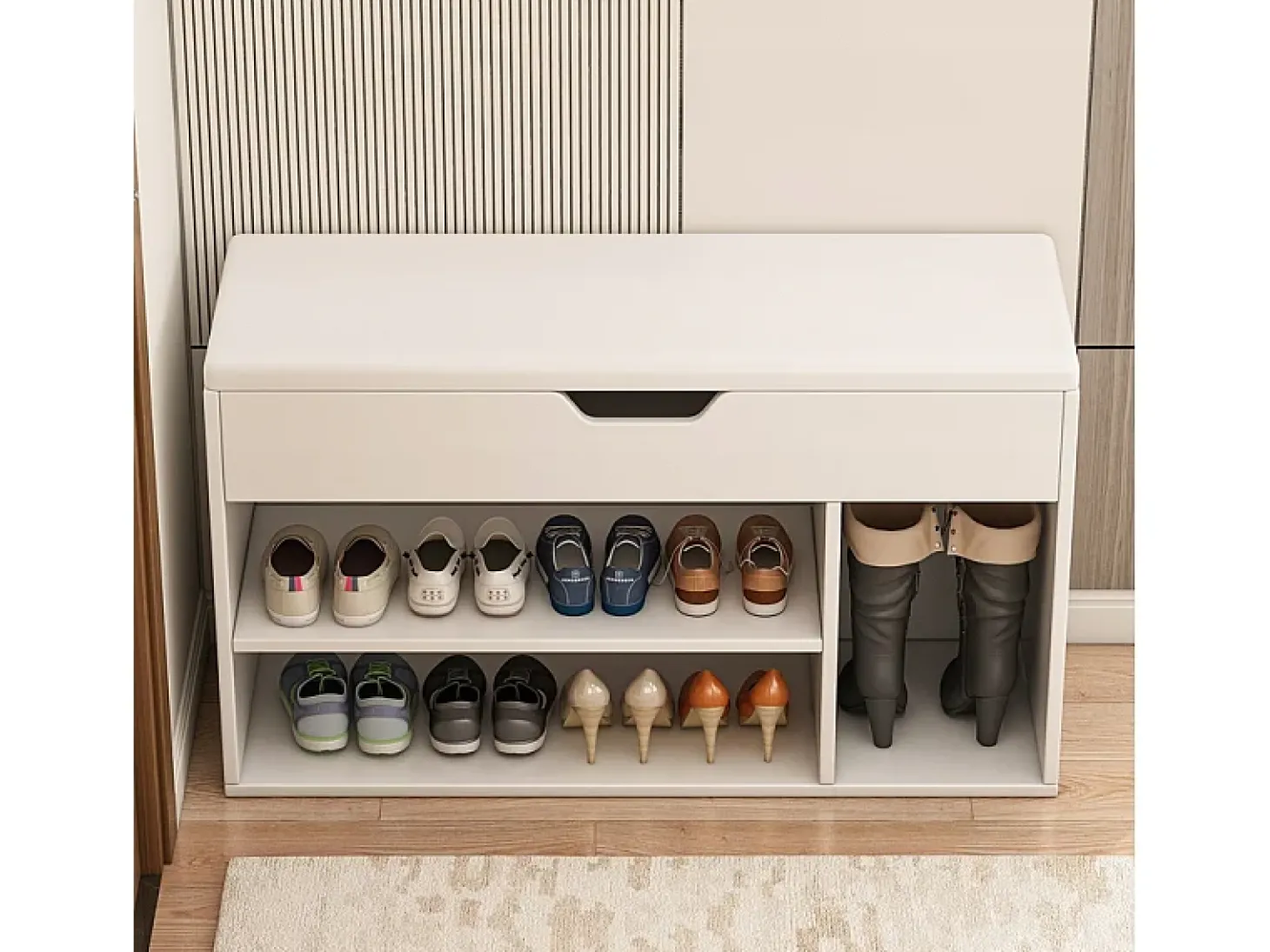 ARMÁRIO PARA SAPATOS COM ASSENTO DE MADEIRA ARMAZÉM 3 PRATELEIRAS ABRIR BRANCO 80 CM