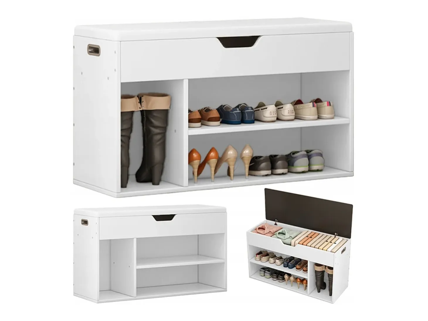 ARMÁRIO PARA SAPATOS COM ASSENTO DE MADEIRA ARMAZÉM 3 PRATELEIRAS ABRIR BRANCO 80 CM