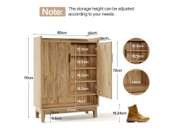 Armário para Sapatos com Portas, Armário de Armazenamento para Sapatos de Entrada para 20 Pares, Organizador de Sapatos no Estilo Rural