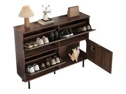 Armário para sapatos com quatro portas, espaço para guardar brinquedos para animais de estimação, cor nogueira