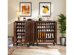 Armário para sapatos de quinta com 6 níveis e portas em persiana, Rack organizador de sapatos com prateleiras ajustáveis, Marrom