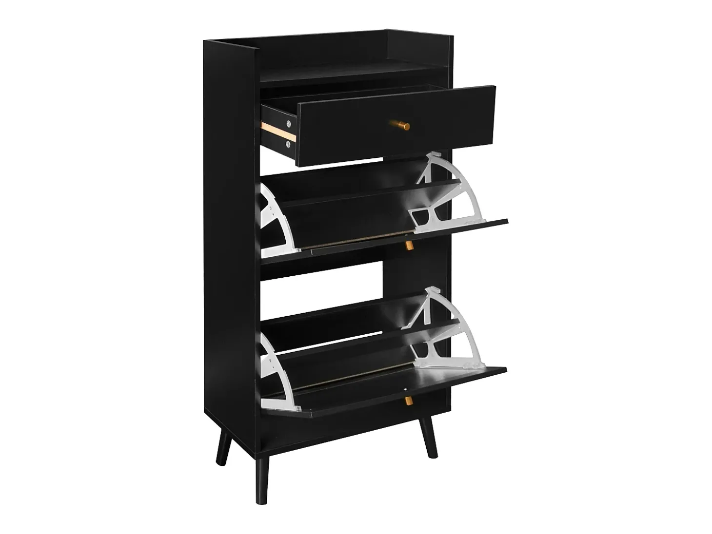 Armário para sapatos em rattan preto - 2 portas e 1 gaveta