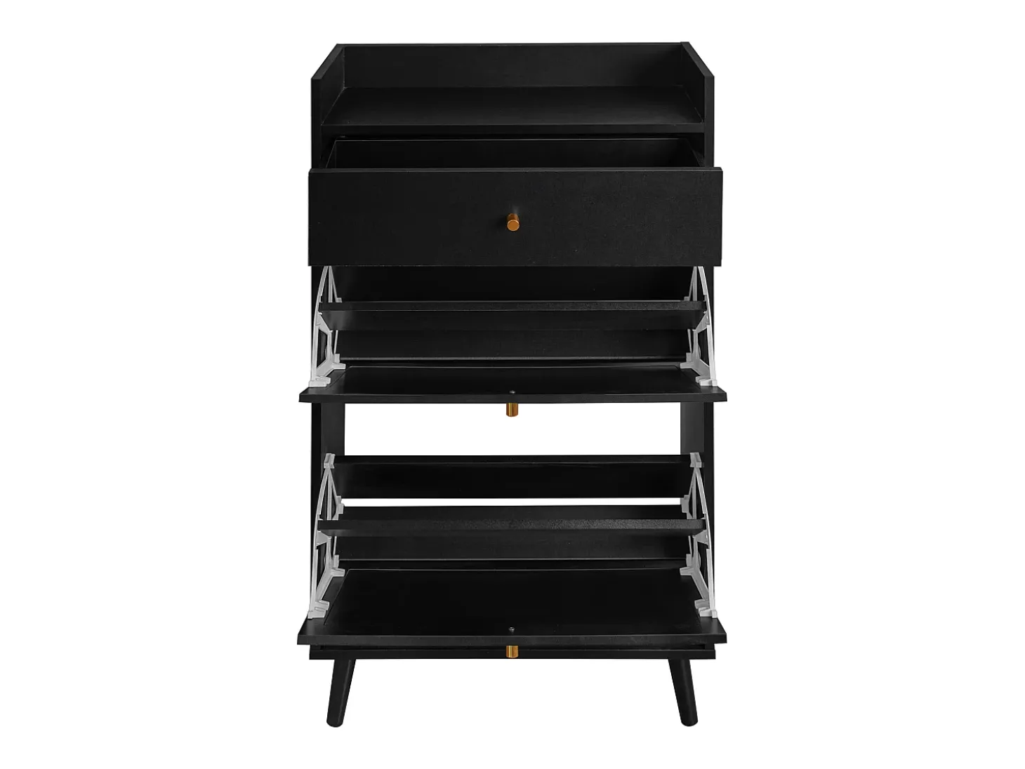 Armário para sapatos em rattan preto - 2 portas e 1 gaveta