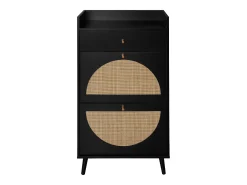 Armário para sapatos em rattan preto - 2 portas e 1 gaveta