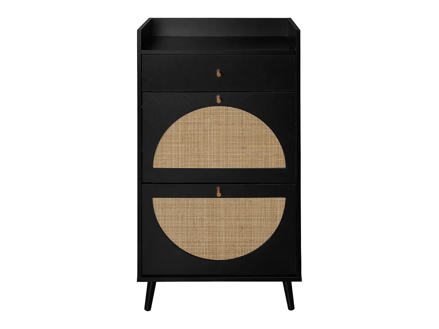 Armário para sapatos em rattan preto - 2 portas e 1 gaveta
