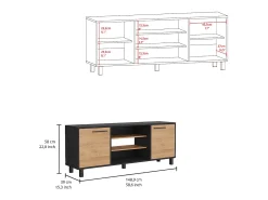 Armário para TV Kaia com arrumação multimédia, 57.98 cm X 148.92 cm X 38.98 cm , Preto