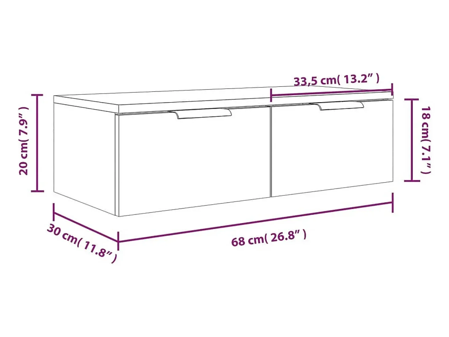 Armário parede 2 pcs 68x30x20 cm madeira proce. cinza cimento