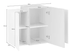 Armário suspenso Michael, Guarda-roupa multiuso, Armário de parede, 100% Fabricado na Itália, 90x38h66 cm, Branco brilhante e ardósia