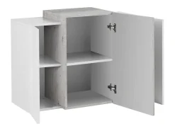 Armário suspenso Michael, Guarda-roupa multiuso, Armário de parede, 100% Fabricado na Itália, 90x38h66 cm, Branco brilhante e ardósia