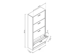 Armário vertical para sapatos ERA, 4 gavetas na cor branca.