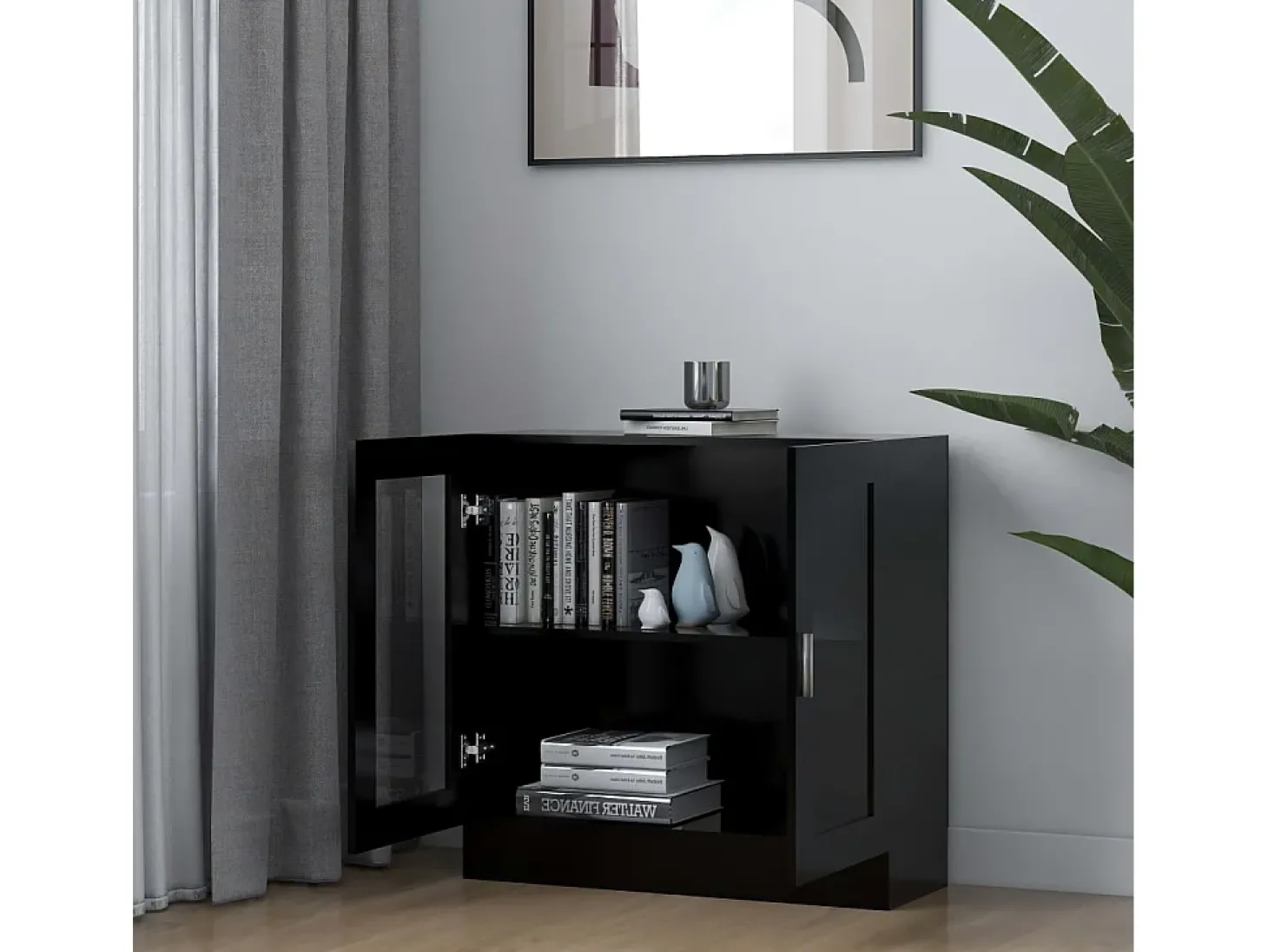 Armário vitrine 82,5x30,5x80 cm derivados de madeira preto PT671156