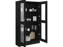 Armário vitrine 82,5x30,5x150 cm derivados de madeira preto PT151108