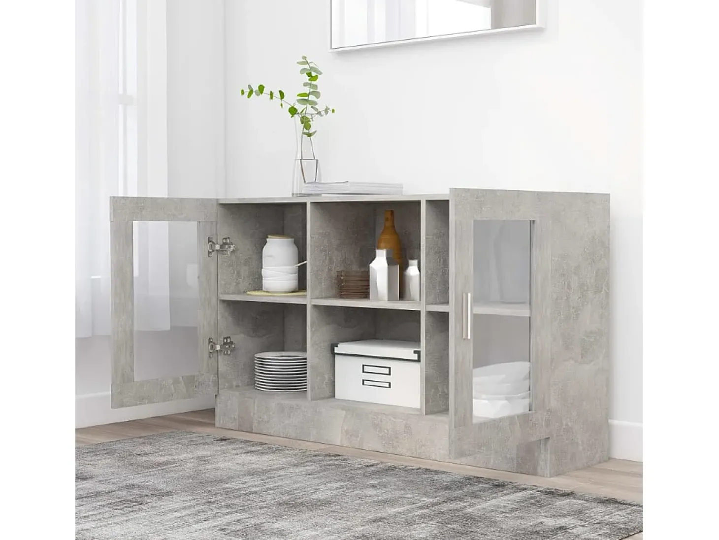 Armário vitrine 120x30,5x70 cm derivados madeira cinza cimento PT151623