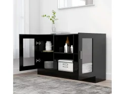 Armário vitrine 120x30,5x70 cm derivados de madeira preto PT505793