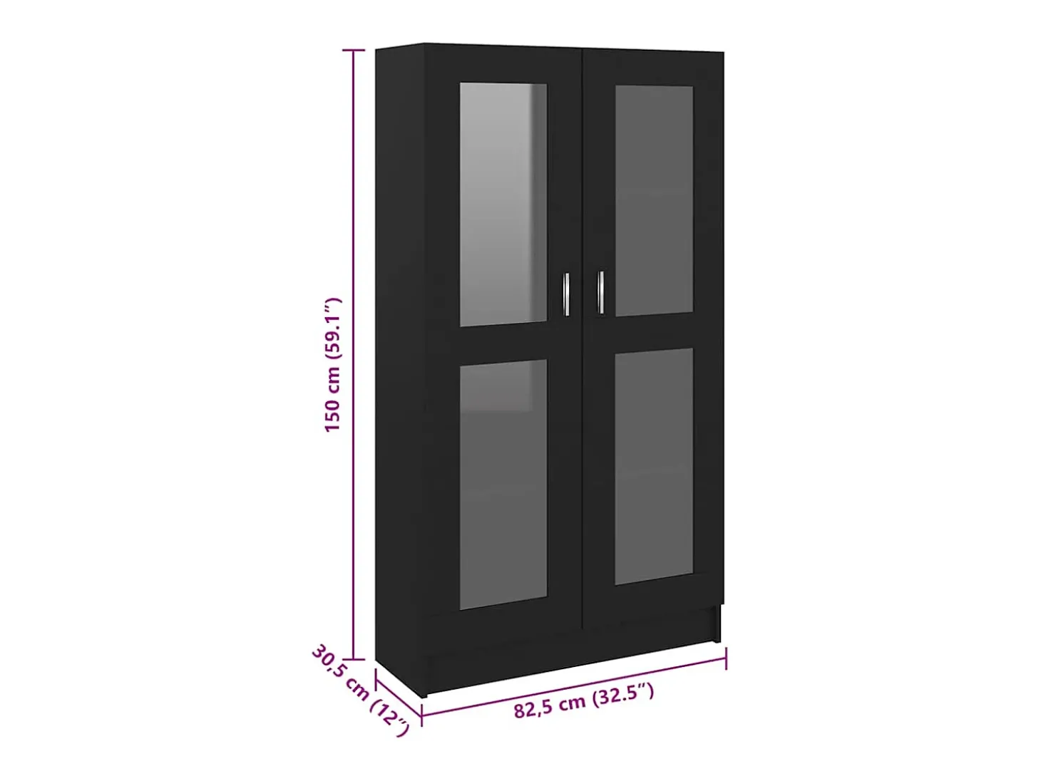 Armário vitrine 82,5x30,5x150 cm derivados de madeira preto