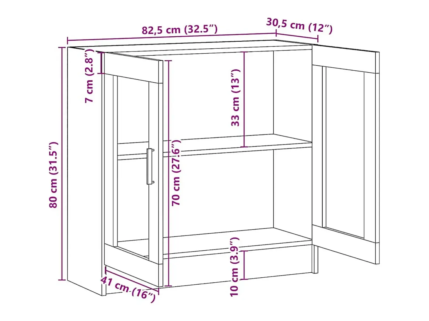 Armário vitrine 82,5x30,5x80 cm derivados de madeira preto