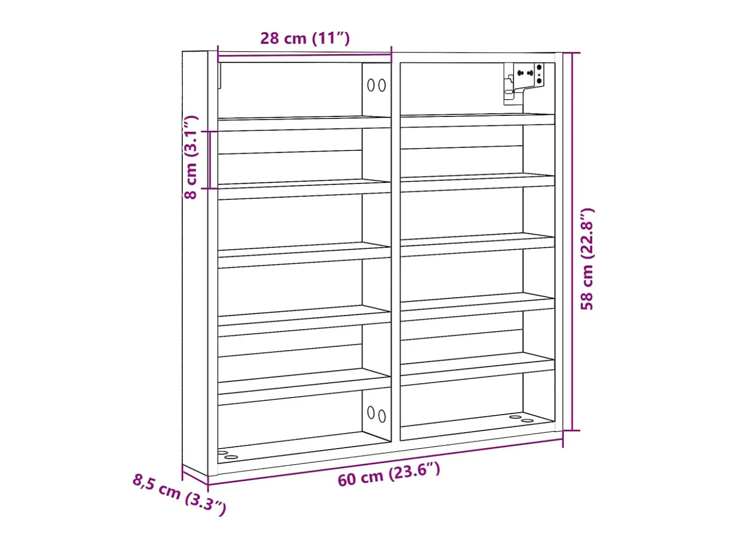 Armário vitrine 60x8,5x58 cm derivados de madeira branco