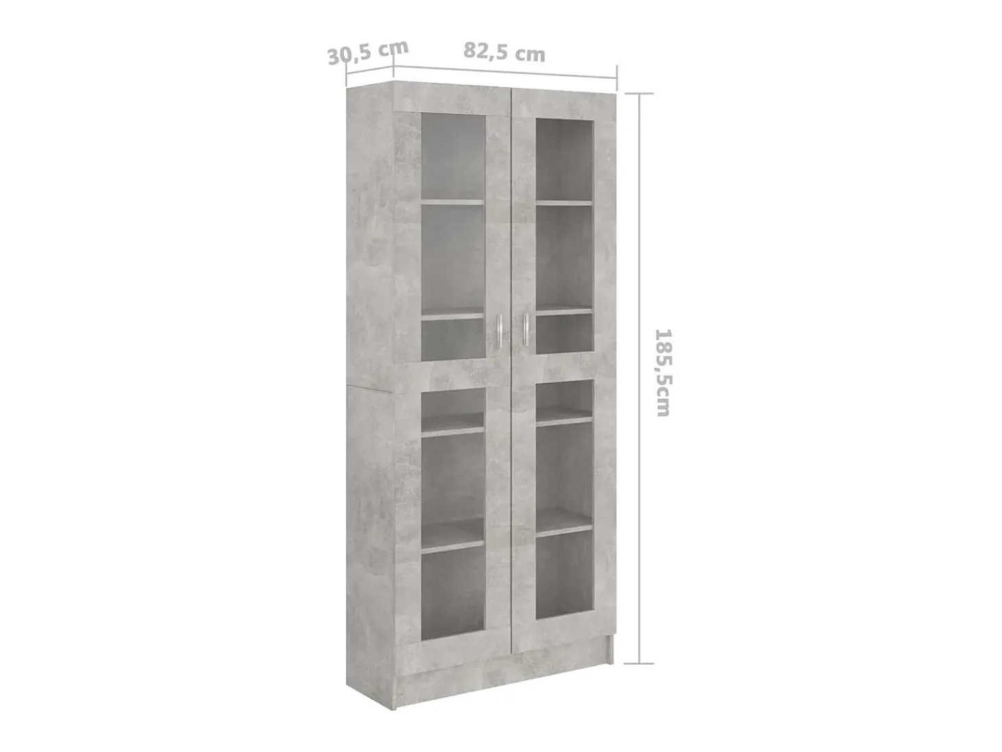 Armário vitrine 82,5x30,5x185,5cm derivados madeira cinzento