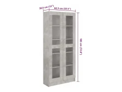 Armário vitrine 82,5x30,5x185,5cm derivados madeira cinzento