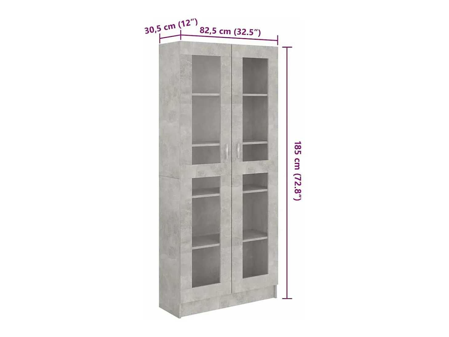 Armário vitrine 82,5x30,5x185,5cm derivados madeira cinzento