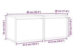 Armários de parede 2 pcs 45x30x35 cm pinho maciço cinza