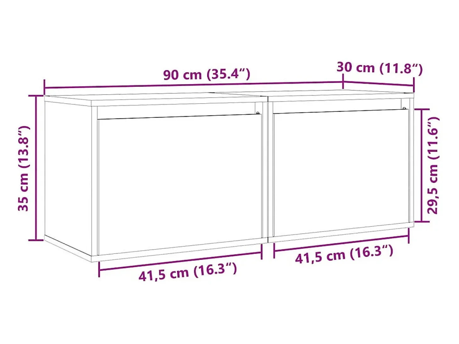 Armários de parede 2 pcs 45x30x35 cm pinho maciço cinza