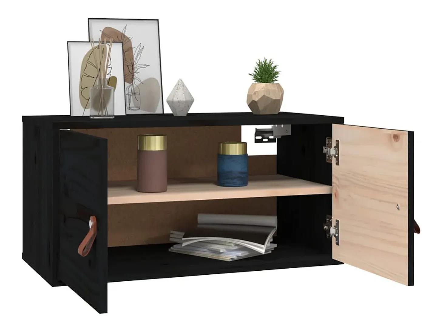 Armários de parede 2 pcs 60x30x30 cm pinho maciço preto