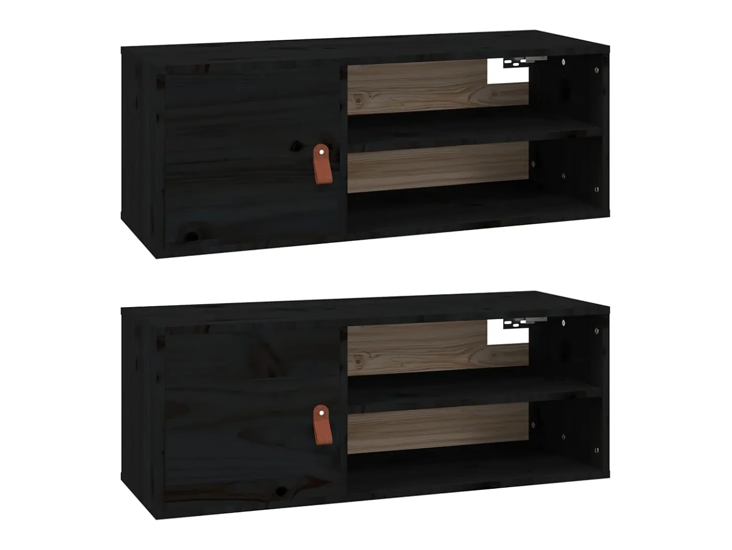 Armários de parede 2 pcs 80x30x30 cm pinho maciço preto
