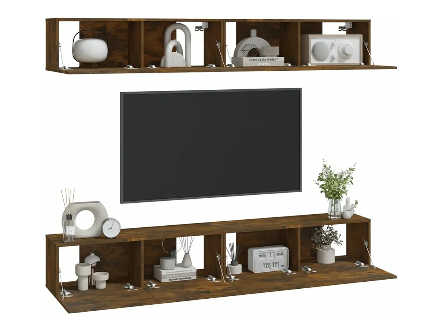 Armários de parede p/ TV 4 pcs 100x30x30 cm carvalho fumado PT124198