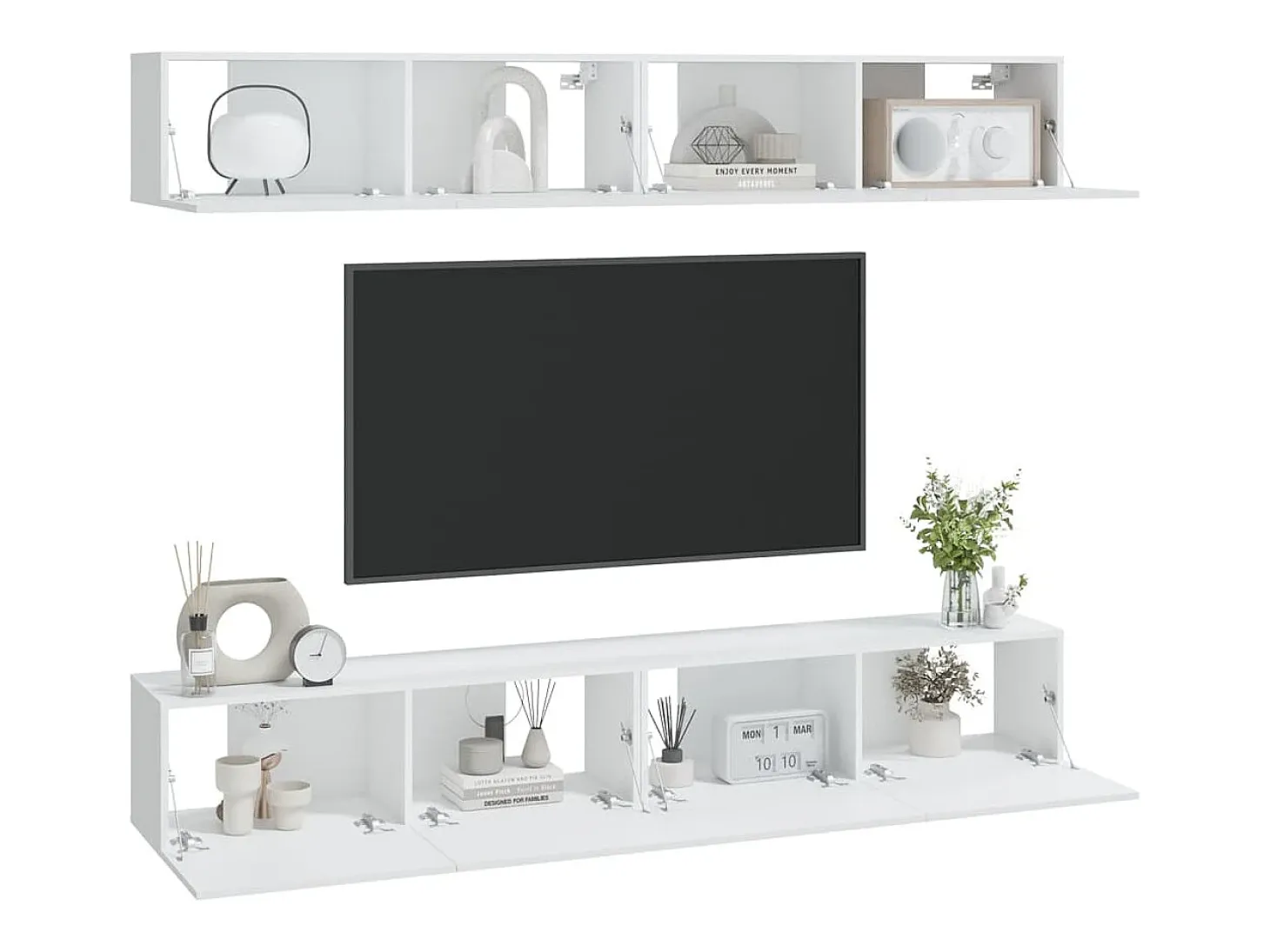 Armários de parede p/ TV 4 pcs 100x30x30 cm branco PT767330