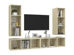 Armários de parede p/ TV 4pcs derivados madeira carvalho sonoma PT860651