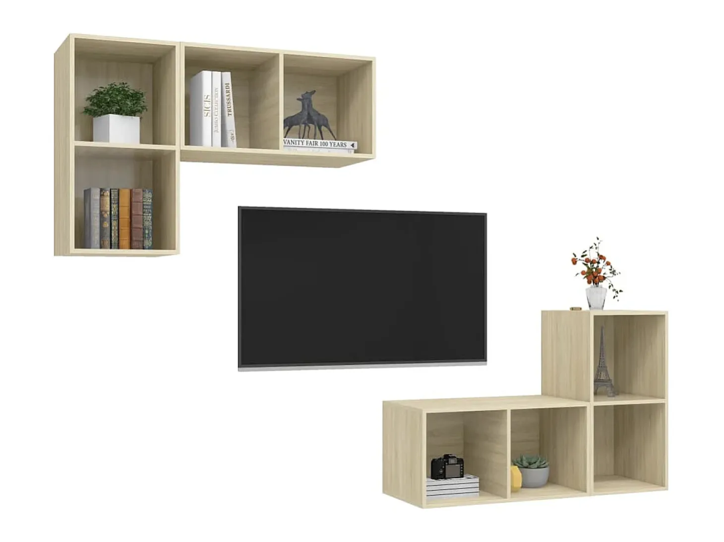 Armários de parede p/ TV 4pcs derivados madeira carvalho sonoma PT218539