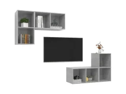 Armários de parede para TV 4pcs derivados madeira cinza cimento PT592842