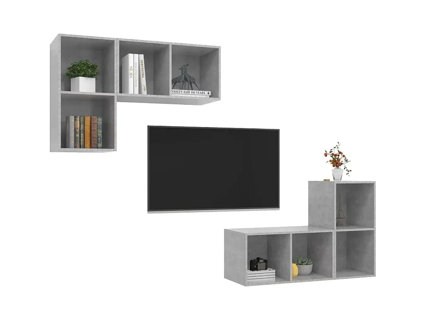 Armários de parede para TV 4pcs derivados madeira cinza cimento PT592842