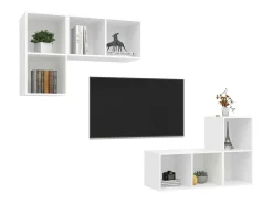 Armários de parede para TV 4 pcs derivados de madeira branco PT138947