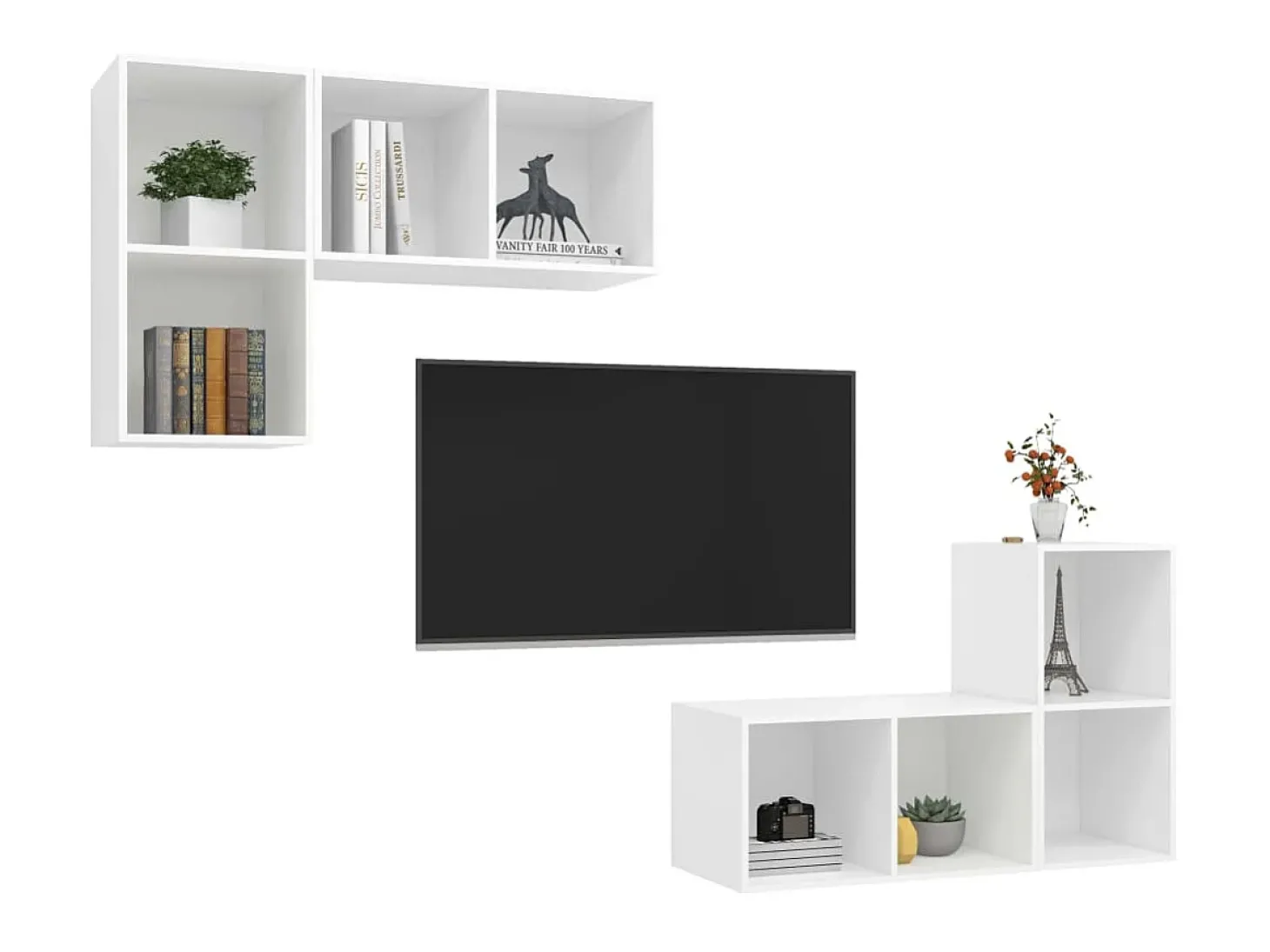 Armários de parede para TV 4 pcs derivados de madeira branco PT138947