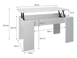 Artik Mesa de centro Norak com tampo elevatório branco Norak