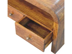 Artisan Furniture Madeira maciça Unidade de Mídia Darcy com 3 Gavetas e Prateleira Aberta em Tom Castanho