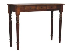 Artisan Furniture Madeira maciça Console com 3 Gavetas e Pés Torneados em Tom Castanho