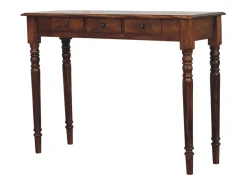 Artisan Furniture Madeira maciça Console com 3 Gavetas e Pés Torneados em Tom Castanho