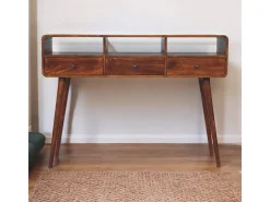 Artisan Furniture Madeira maciça Mesa Console Tripla Curva em Tom Castanho