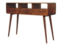 Artisan Furniture Madeira maciça Mesa Console Tripla Curva em Tom Castanho