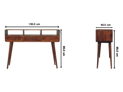 Artisan Furniture Madeira maciça Mesa Console Tripla Curva em Tom Castanho