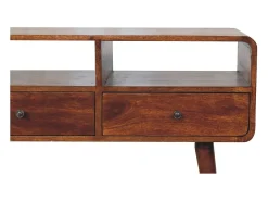 Artisan Furniture Madeira maciça Mesa Console Tripla Curva em Tom Castanho