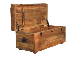 Artisan Furniture Madeira maciça Baú de Armazenamento em Couro de Búfalo e Tom de Carvalho
