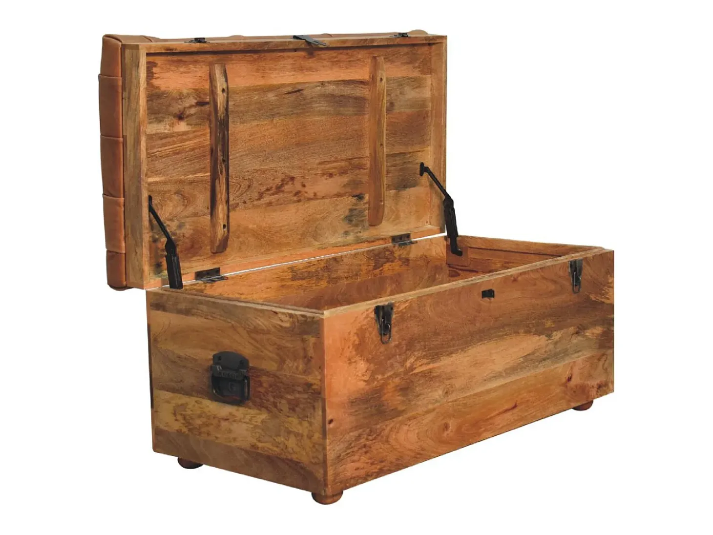 Artisan Furniture Madeira maciça Baú de Armazenamento em Couro de Búfalo e Tom de Carvalho
