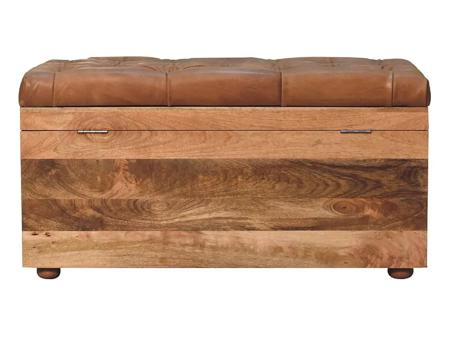 Artisan Furniture Madeira maciça Baú de Armazenamento em Couro de Búfalo e Tom de Carvalho