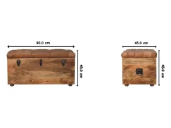 Artisan Furniture Madeira maciça Baú de Armazenamento em Couro de Búfalo e Tom de Carvalho