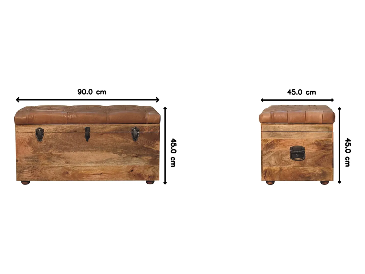 Artisan Furniture Madeira maciça Baú de Armazenamento em Couro de Búfalo e Tom de Carvalho