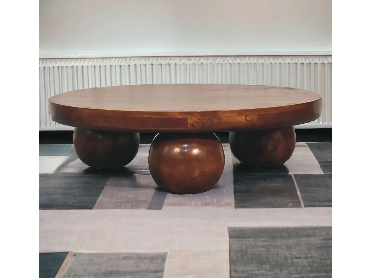Artisan Furniture Mesa de cabeceira em madeira maciça castanha com bola central